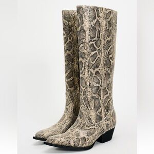 ZARA HIGH SNAKESKIN PRINT COWBOY BOOTS